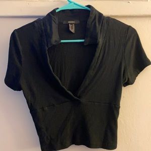 Black low v blouse